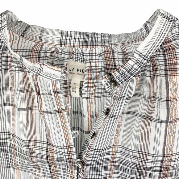 Rebecca Taylor La Vie Lurex Metallic Gauze Peasant Puffy Sleeve Blouse Top M - Picture 10 of 12